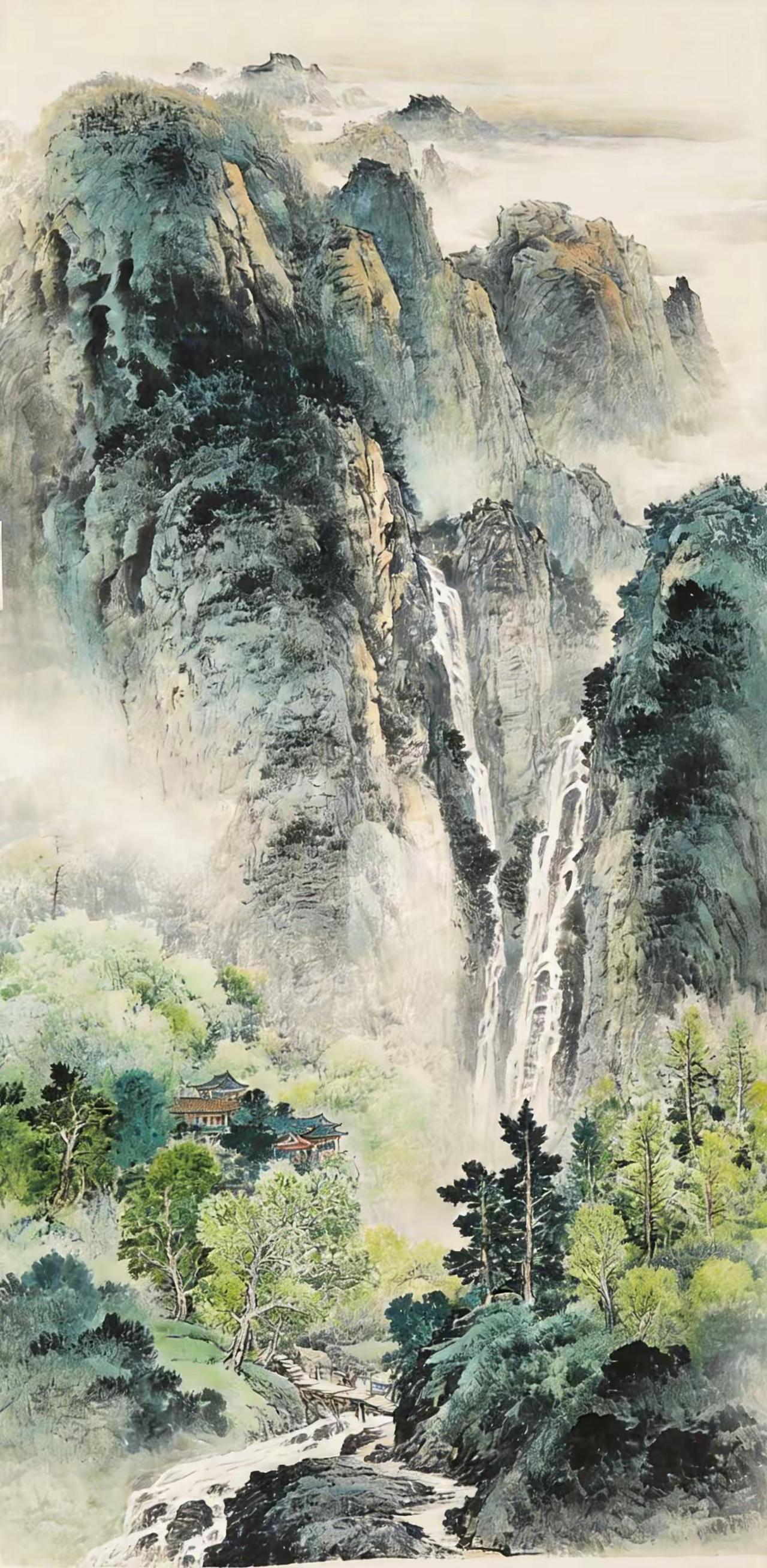 春山泉鸣。国画山水青绿山水画 创作者中心 创作灵感 国画专业