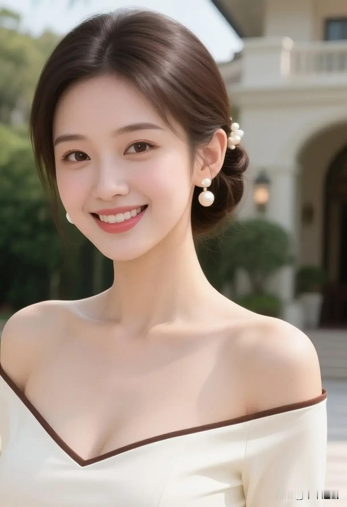 风把日光揉得很软，珍珠在发梢落了轻响。裙摆沾着夏末的余温，连笑意都裹着蓬松的甜。