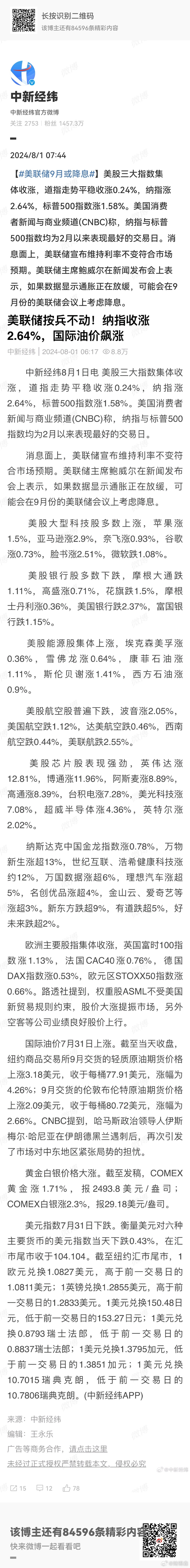 #美联储9月或降息# 或降息？最好别降，死扛着吧，看看能扛到什么时候。 ​​​