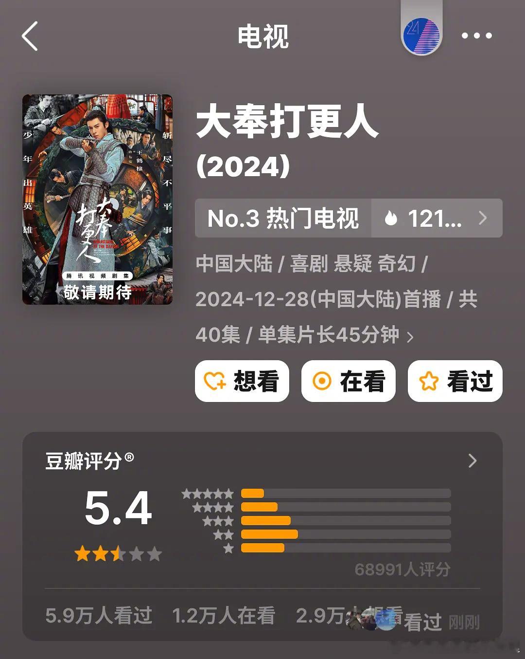 王鹤棣、田曦薇的《大奉打更人》豆瓣开分5.4，6w➕人打分，高了还是低了？ 
