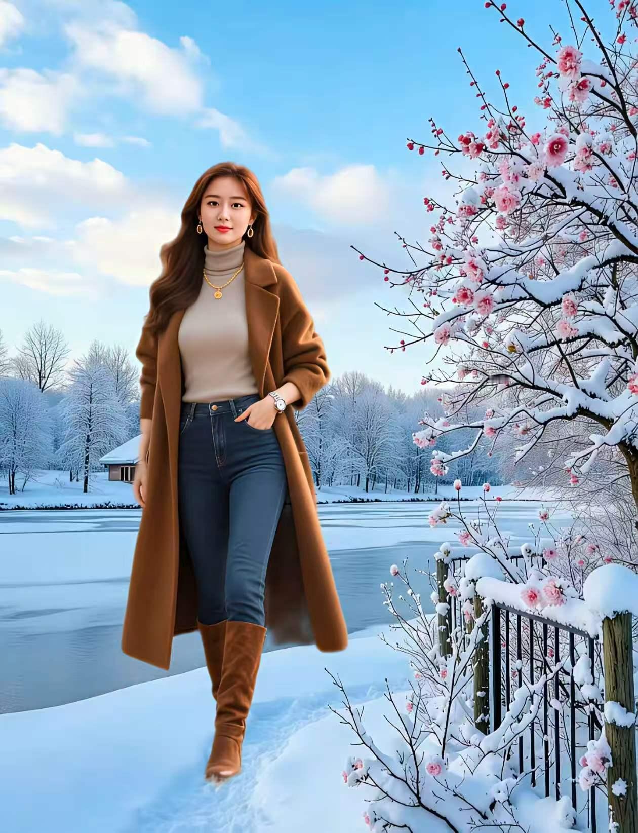 清平乐·冬晴漫步
暖裘踏雪，
冰镜云英瞥。
琼树枝头香蕊发，
晴日铺光宁帖。
