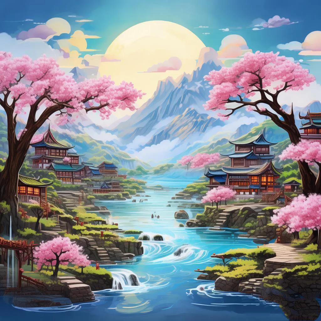 #画家笔下的世界有多美#
这幅画描绘了一个艺术家眼中的美丽世界，包含了宁静的山水