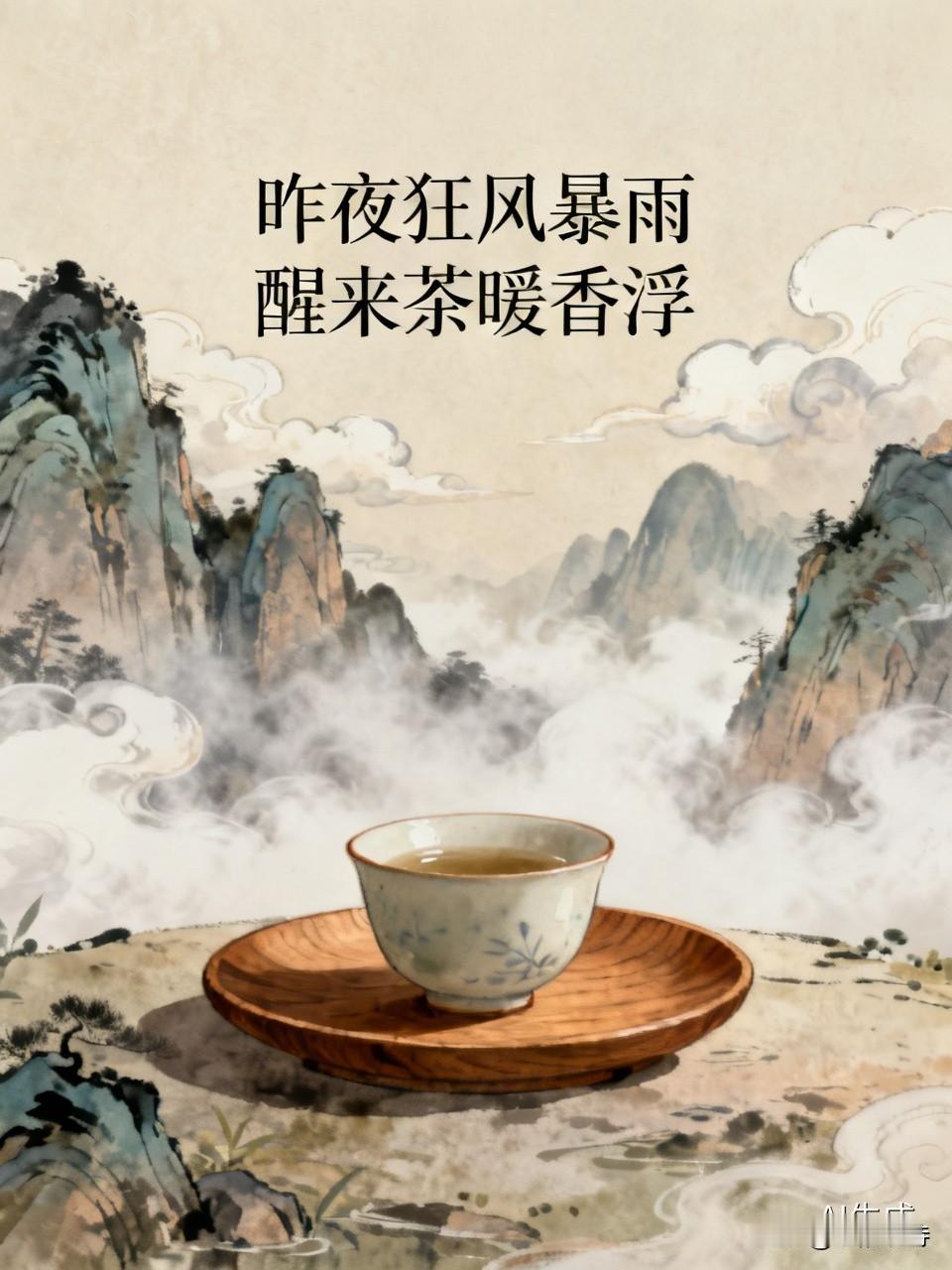醒来茶暖香浮。看到“昨夜狂风暴雨”这个上联，很有画面感，仿佛能看到昨夜那风雨交加