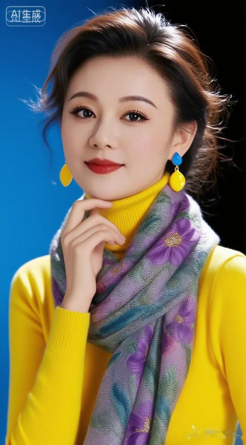 元气满满的黄色毛衣，搭配紫色花围巾，尽显青春活力！🌟💖