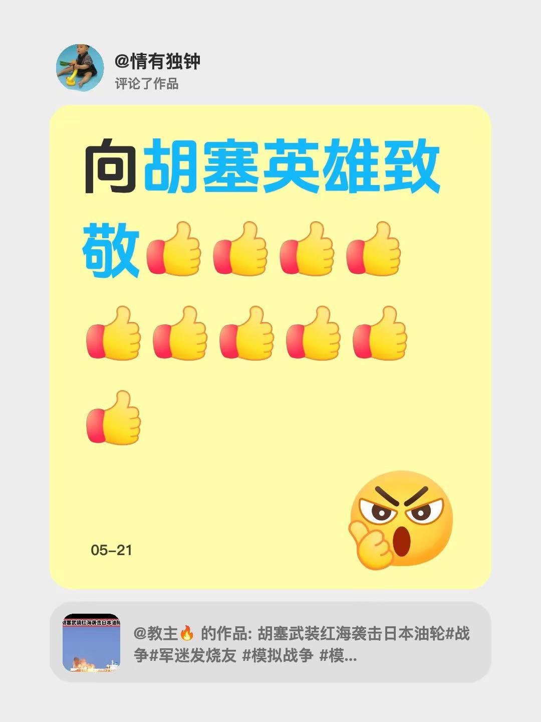 我评论了@教主🔥 的作品：向胡塞英雄致敬