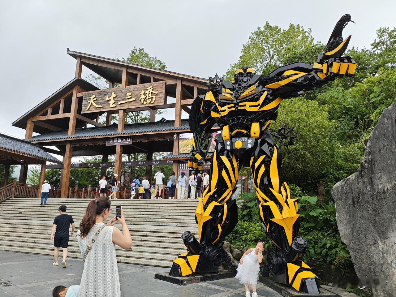 苏幕遮42·武隆天生三桥
木檐高，山门敞。铁甲雄姿，傲立青山壤。
黄纹锐骨锋芒漾