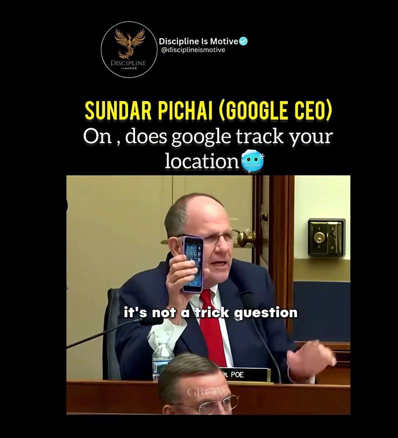 听证会上，议员举着一个安卓手机质问“我拿着手机走到左边，谷歌到底知道不知道？请回
