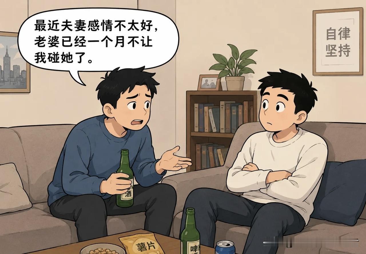 趣味漫画：丈夫向朋友诉苦，老婆已经一个月不让他碰了，朋友以为夫妻感情出了问题，结