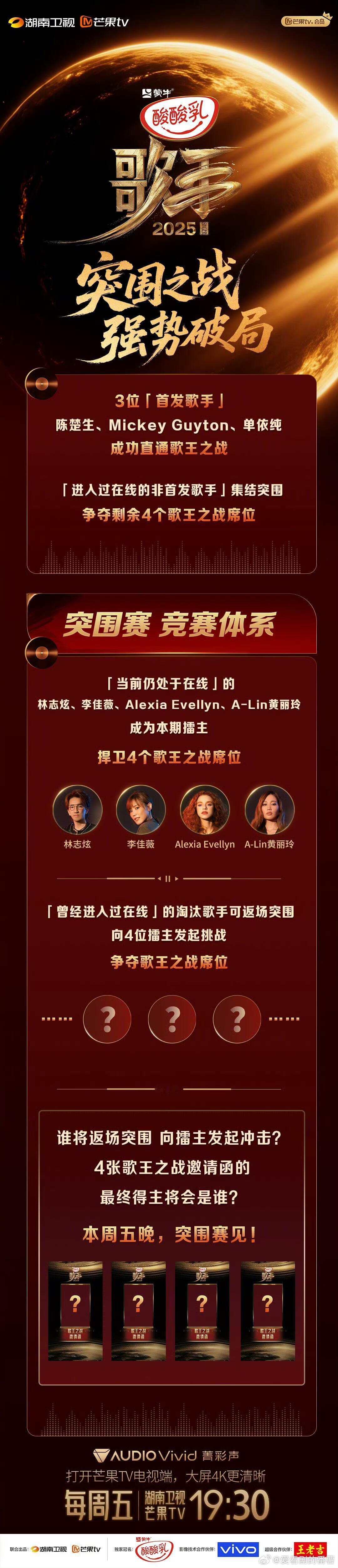 歌手[超话]  歌手2025突围赛赛制颁布📀《歌手2025》突围赛，这波直接燃