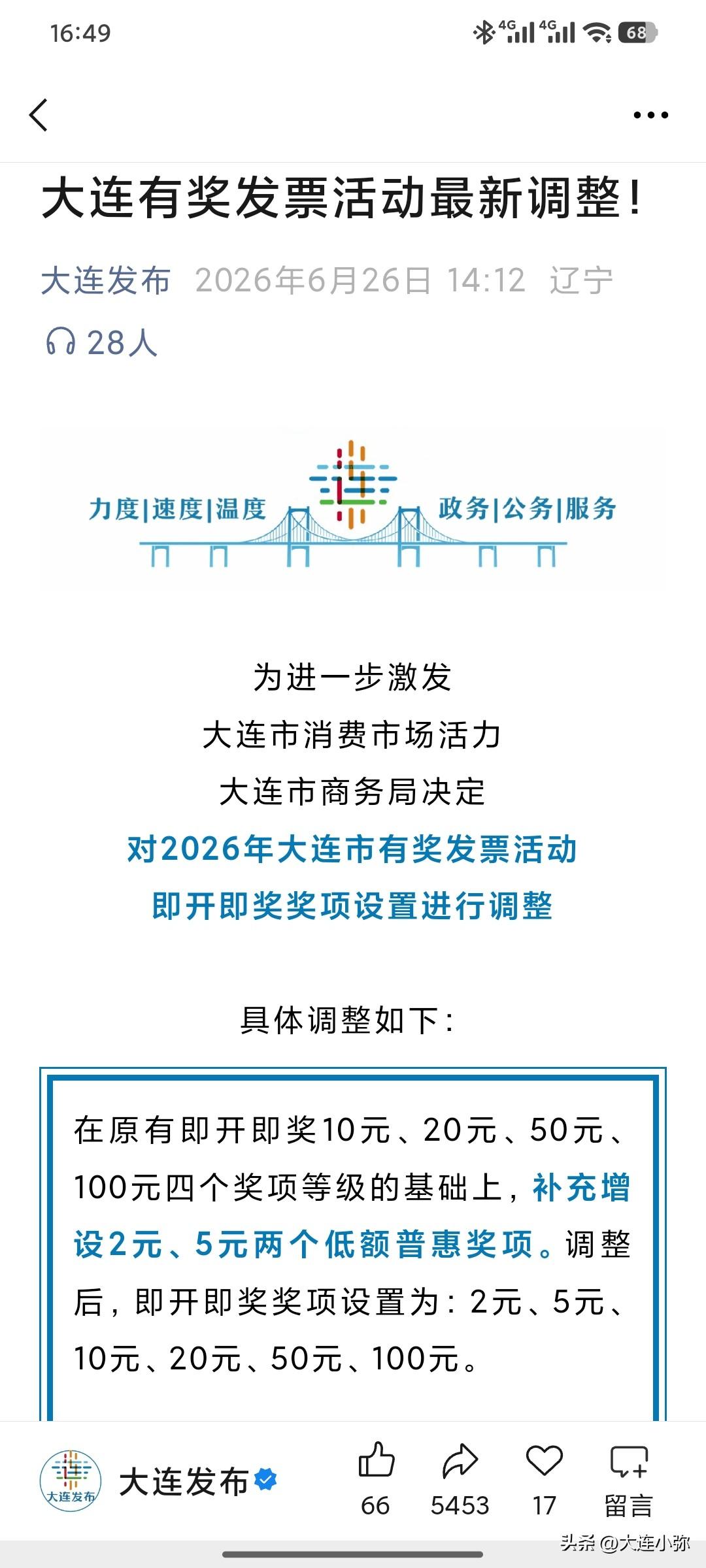 发票抽奖变"蚊子腿"？大连人吐槽：100%中奖也香不起来了！

大连有奖发票又双