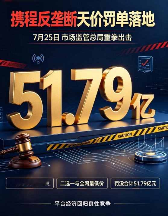 携程被罚51.79亿51.79亿！携程反垄断天价罚单落地！7月25日，市场监管总