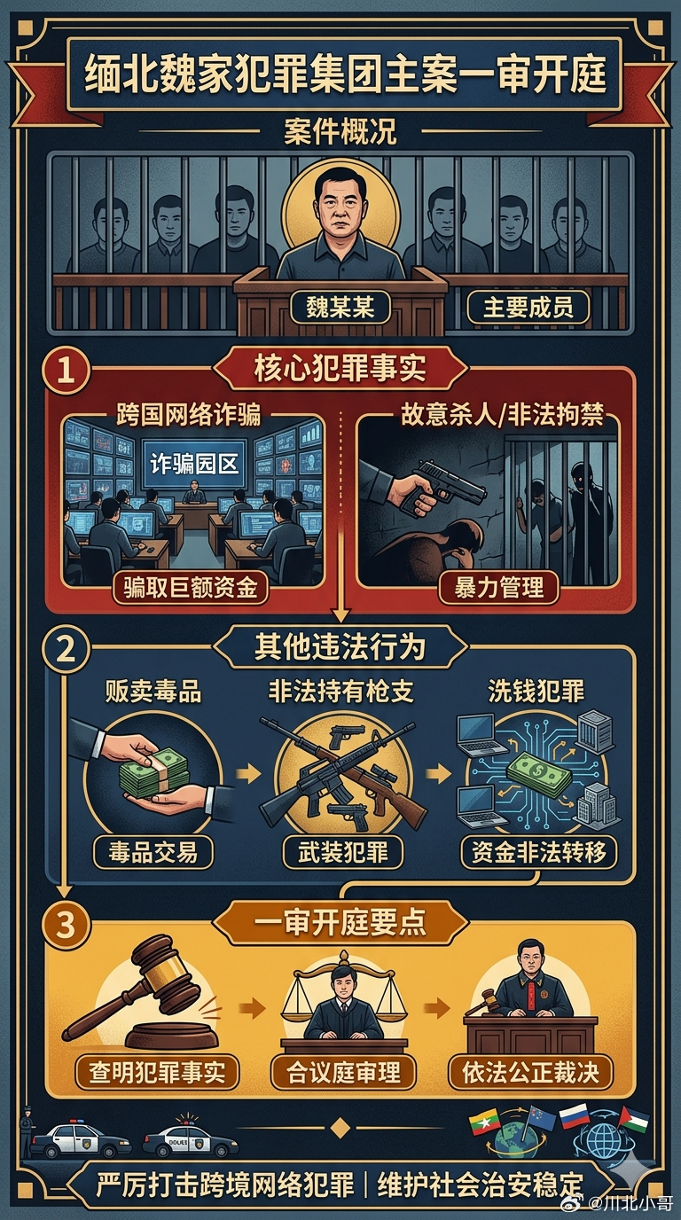 缅北魏家犯罪集团主案一审开庭太猖狂了！这帮以诈骗为手段的家族犯罪集团，不仅骗人钱