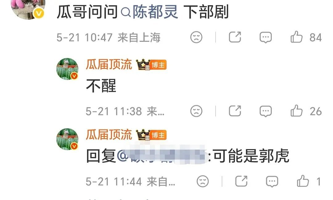 瓜顶回复陈都灵下一部剧是不醒，导演可能是郭虎