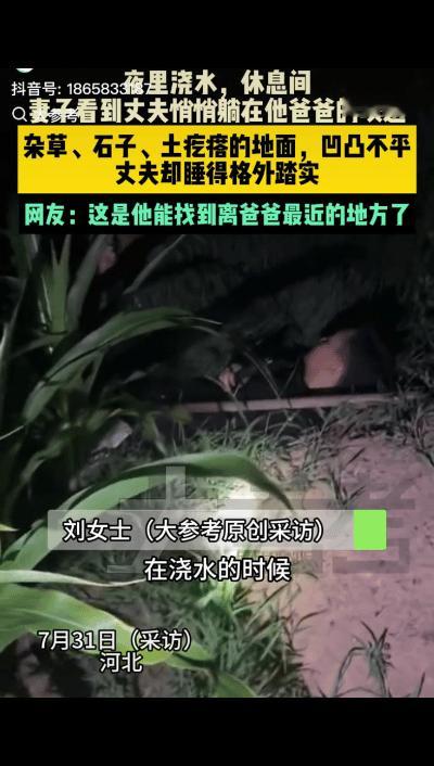 “太催泪了！”河北，一对夫妻深夜浇地歇脚时，妻子发现丈夫竟躺在公公坟前睡着了，丈