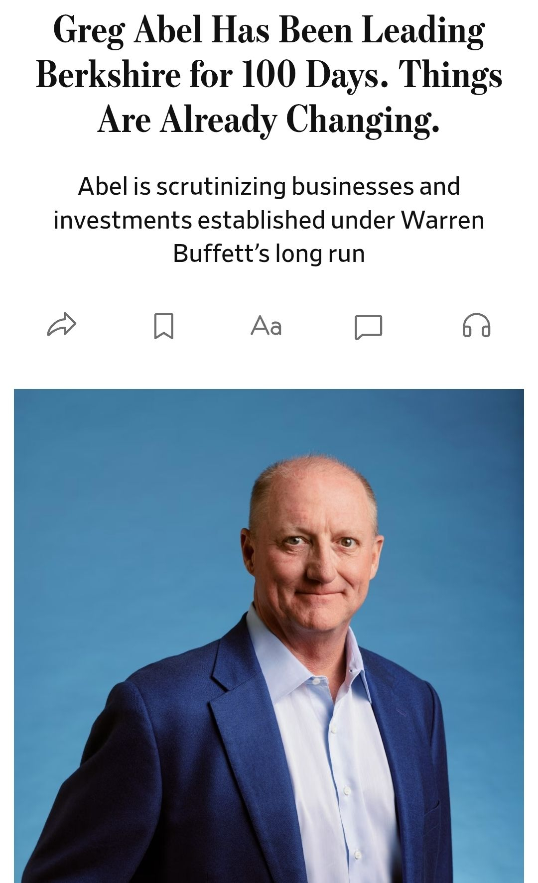 《华尔街日报》最近做了一篇关于 Greg Abel 的深度报导，读完之后，我觉得