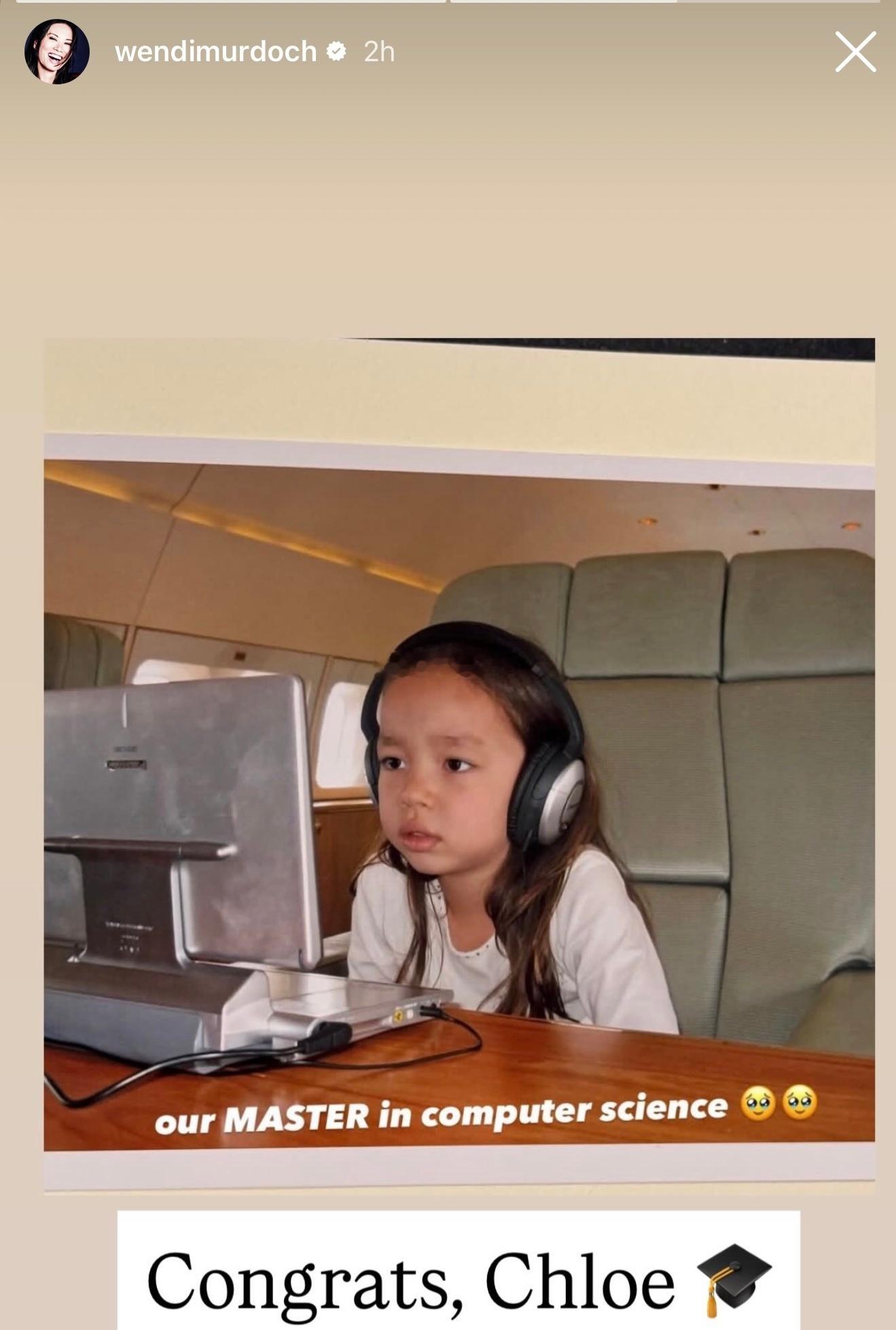 邓文迪祝贺女儿Chloe从斯坦福研究生毕业🎉专业是计算机科学🎓原来Chloe