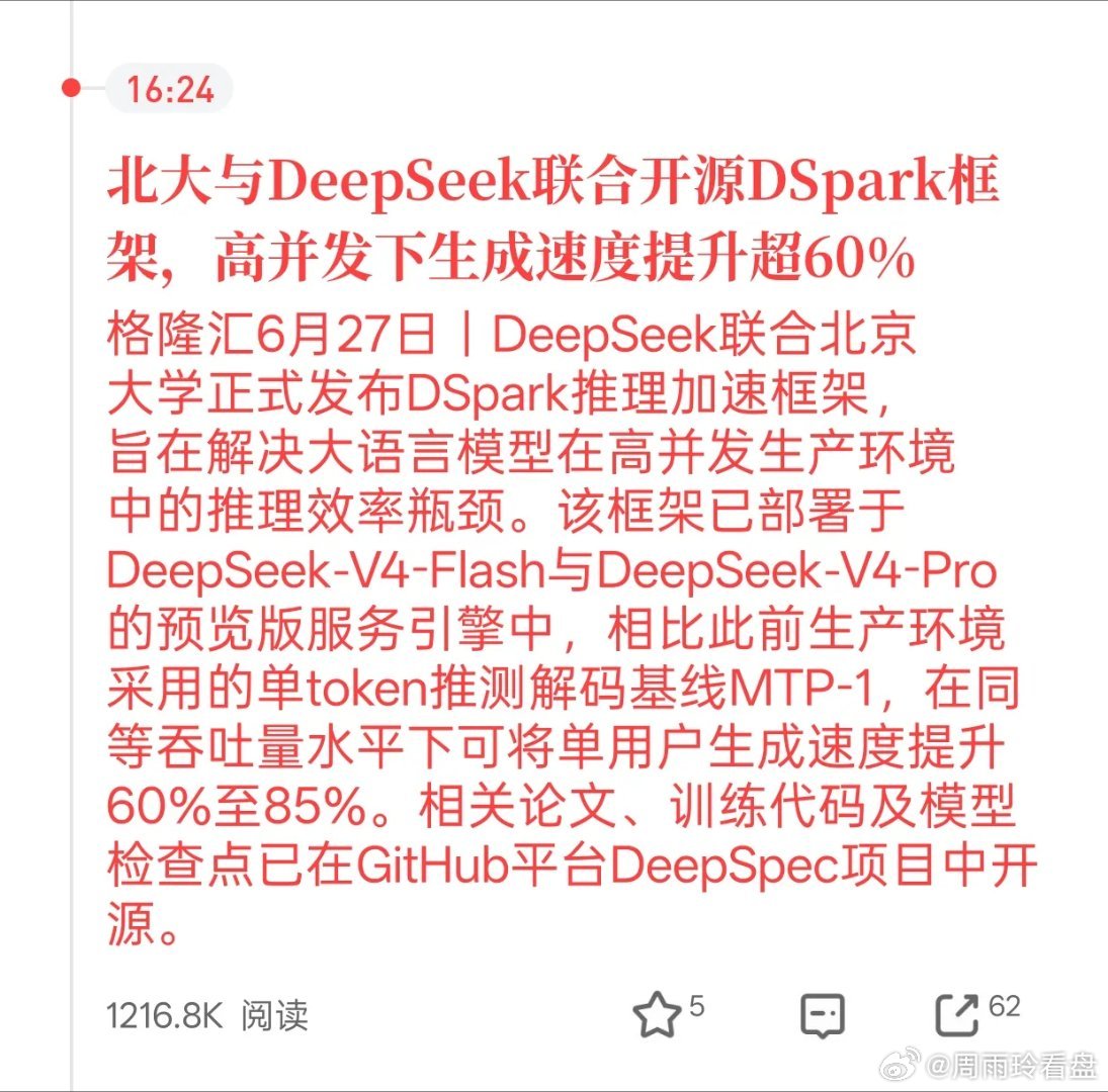DeepSeek再放大招！DSpark框架开源，A股这个板块要起飞？DeepSe