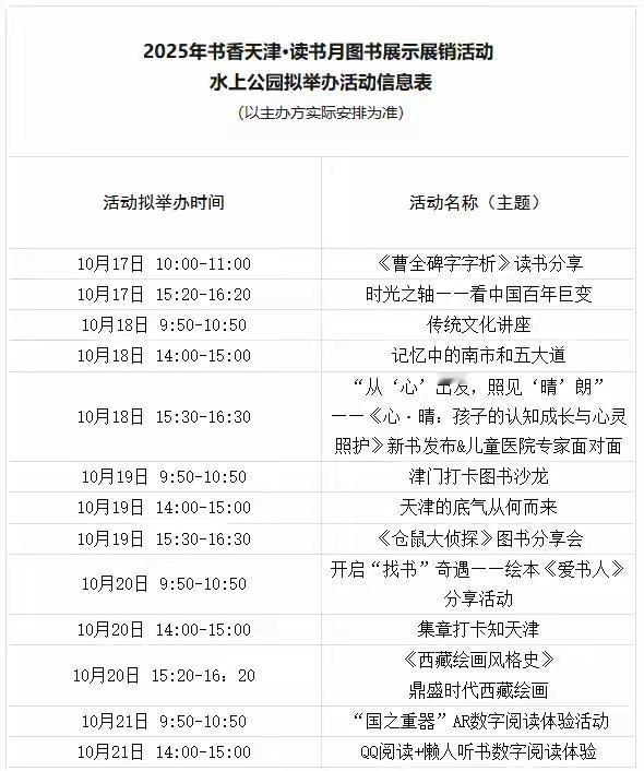 爱书的、读书的、买书的小伙伴注意！天津水上这里有图书展销。作为2025年书香天津