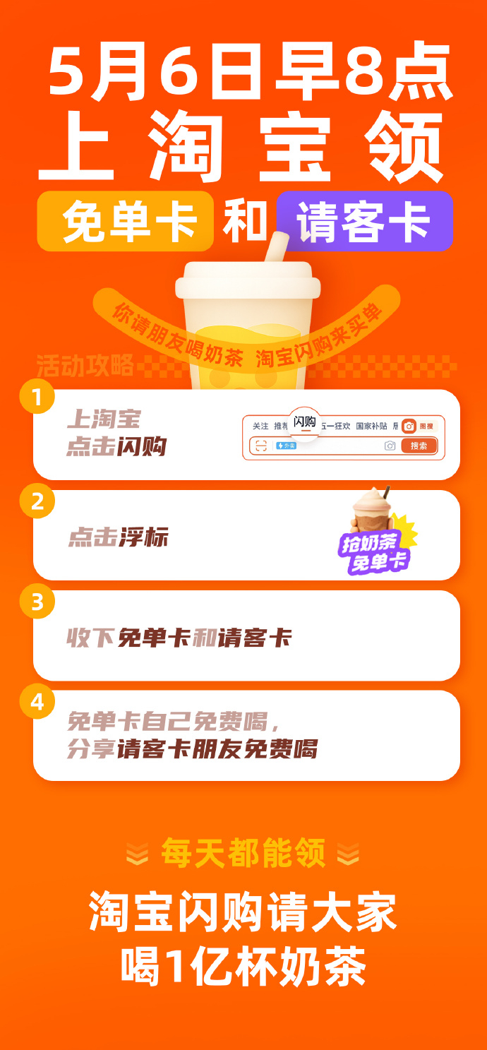 淘宝免单玩大了想成为朋友心中的神吗？早上8点开始上淘宝、点闪购，每天都能领免单卡