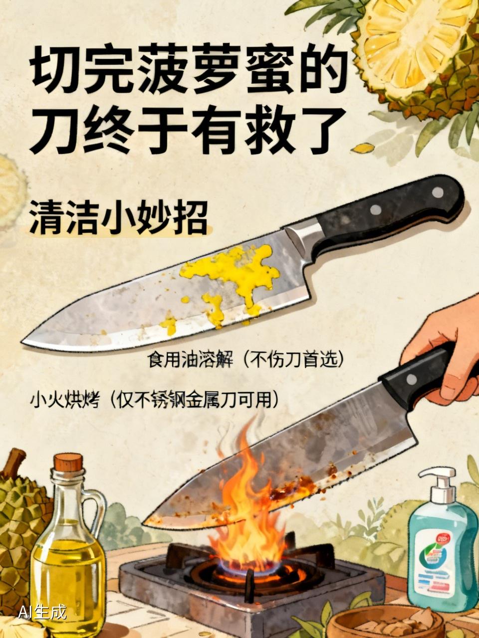 切完菠萝蜜的刀终于有救了

切完菠萝蜜的刀粘满了果胶难清洗？分享几个实测好用的清