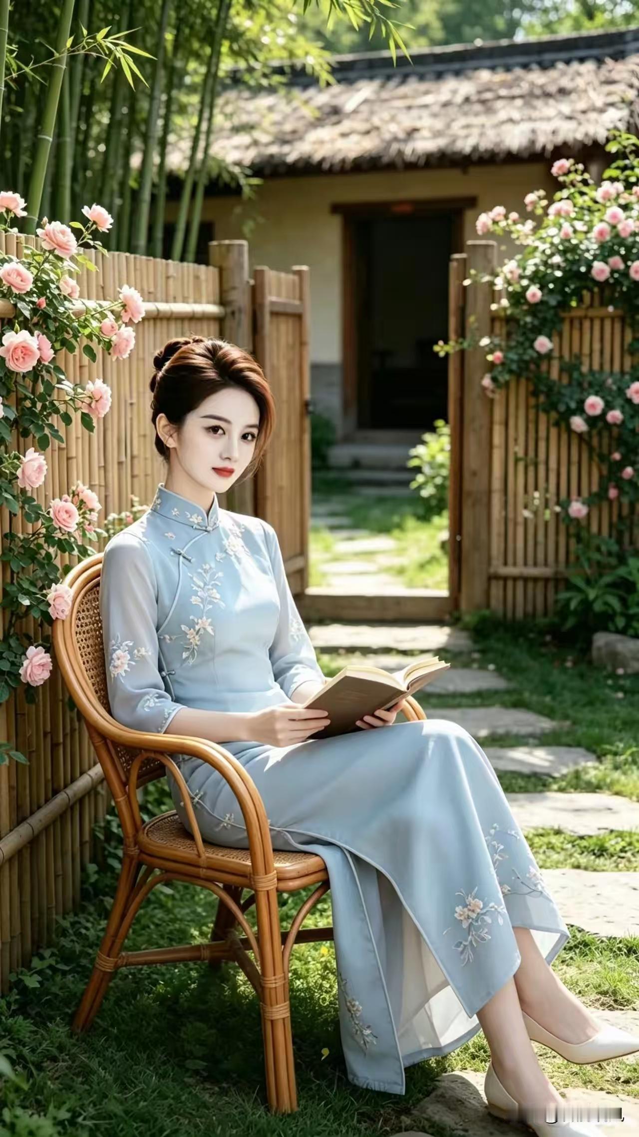 四块玉·幽居避尘
陋室存，尘嚣远。
花篱绕舍暗香繁，
桃源偏爱平生愿。
琴韵悠，