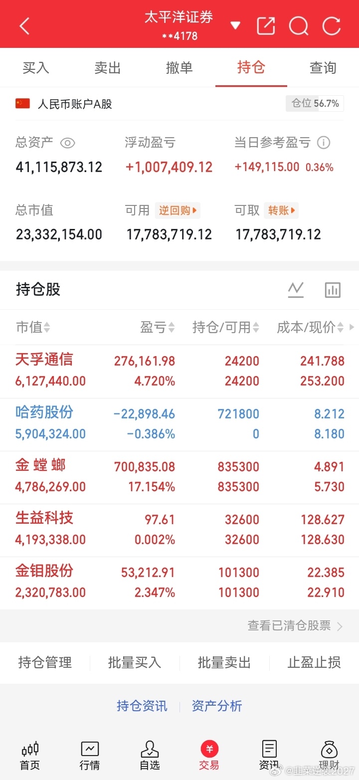 8月26日盘中实盘持仓记录📝当前仓位56.7%，整体持仓以低位防御+赛道成长搭