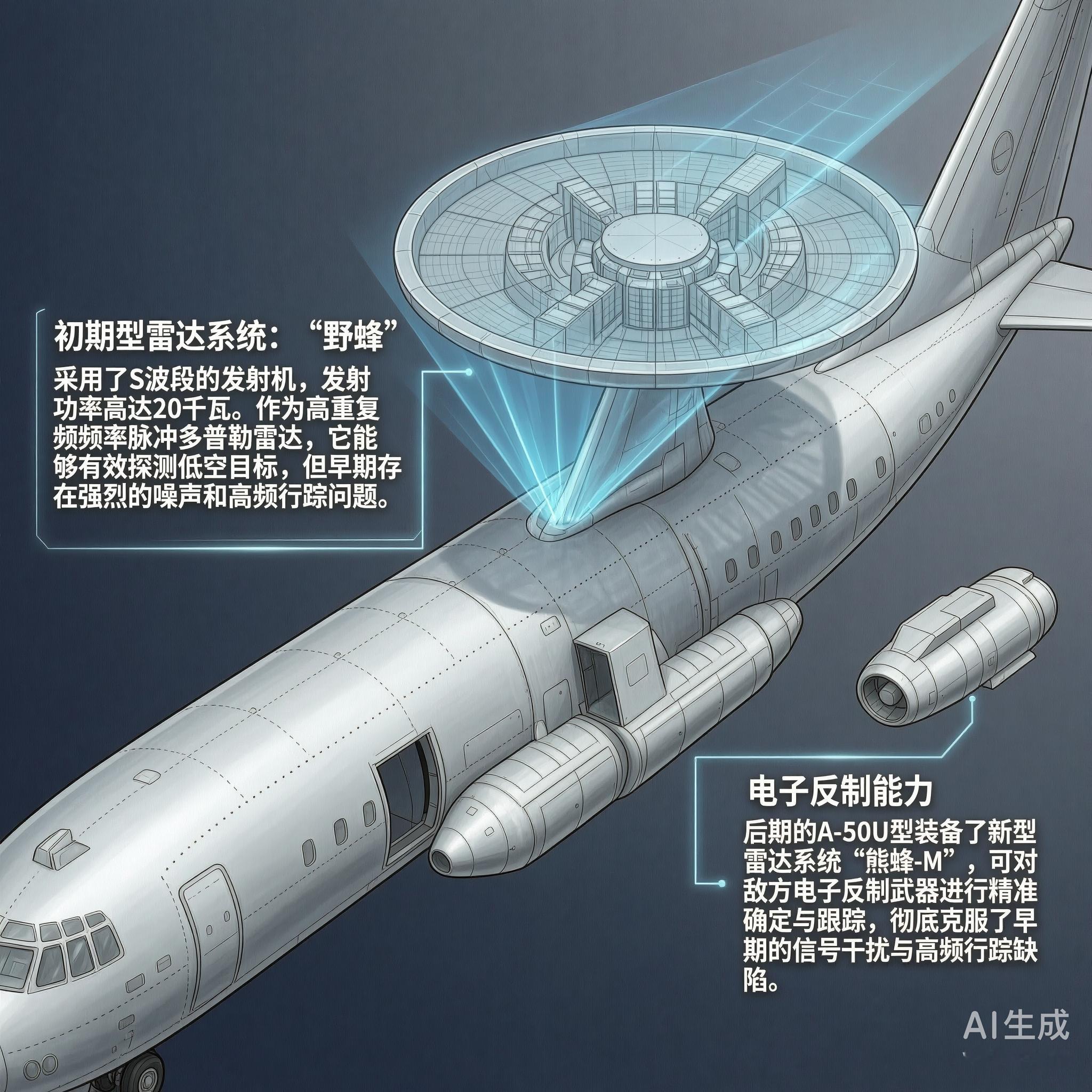 军事ai新视野 俄罗斯A-50“支柱”预警机A-50是以伊尔-76运输机为基础改