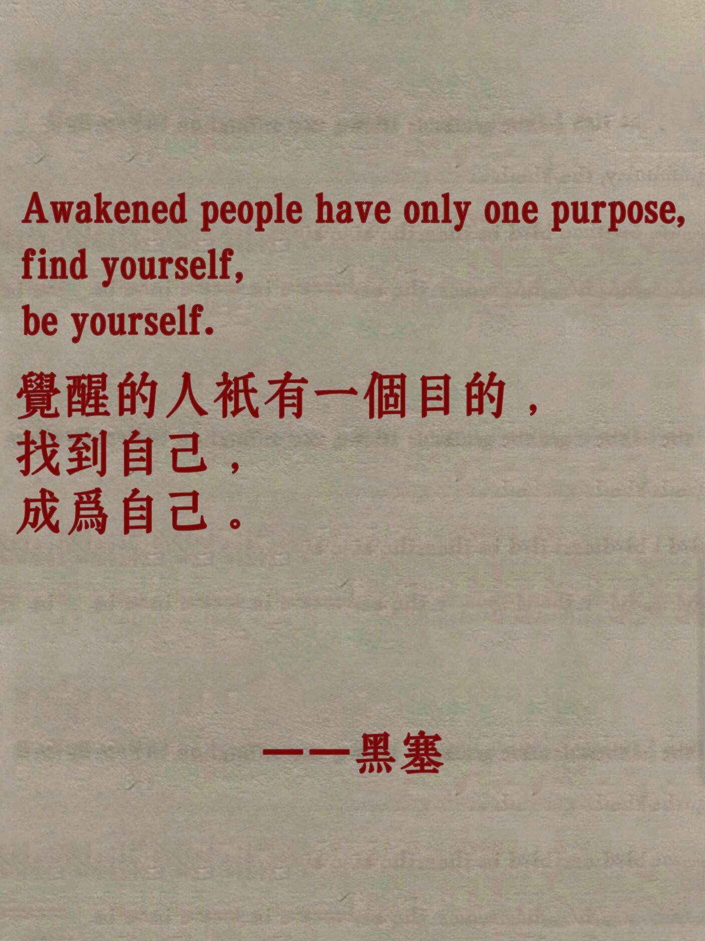 觉醒的人只有一个目的地，找到自己，成为自己。——黑塞 