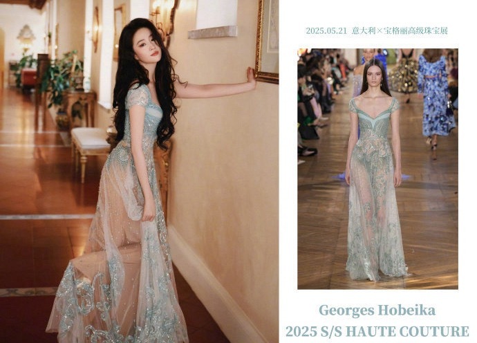 刘亦菲宛如仙女下凡，温婉大气💙浅蓝色礼服_Georges Hobeika 20