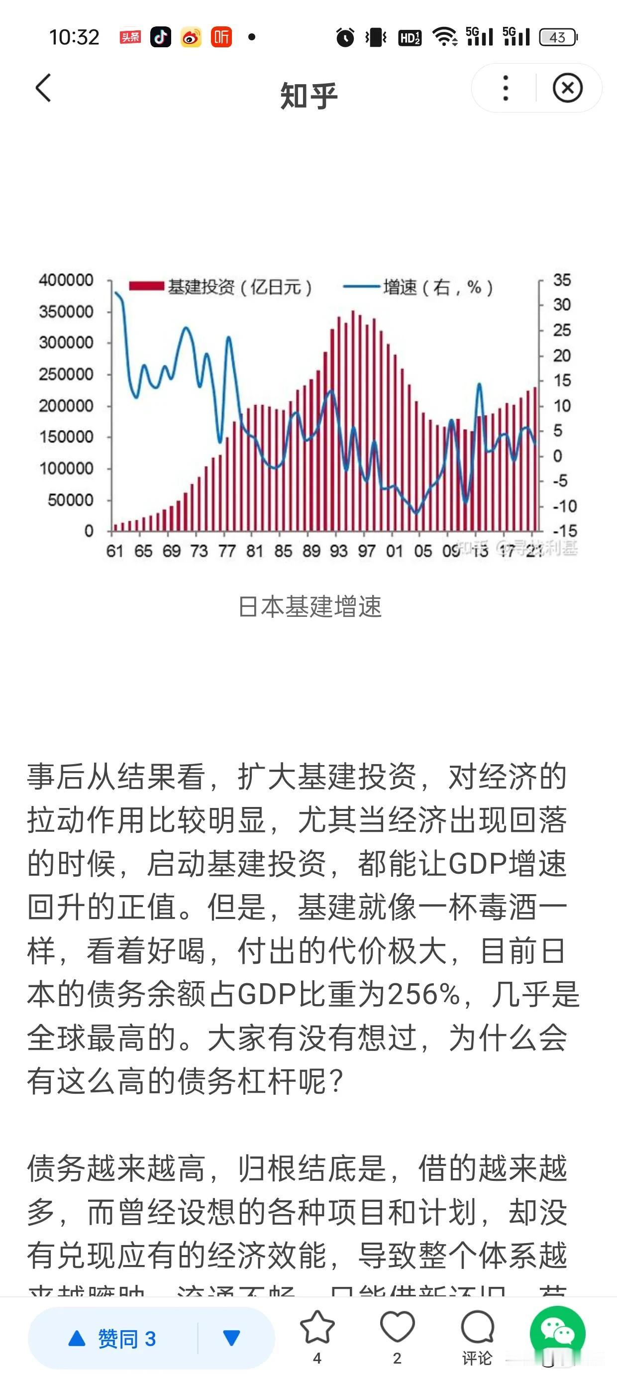 日本地产崩溃后，最成功的举动之一，就是政府干基建，保证投资与消费不能垮下去，至于