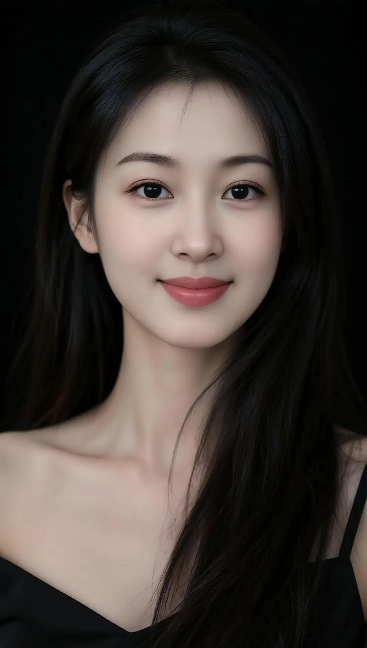甜美少女，黑发红唇，微笑动人🌸💝🌺