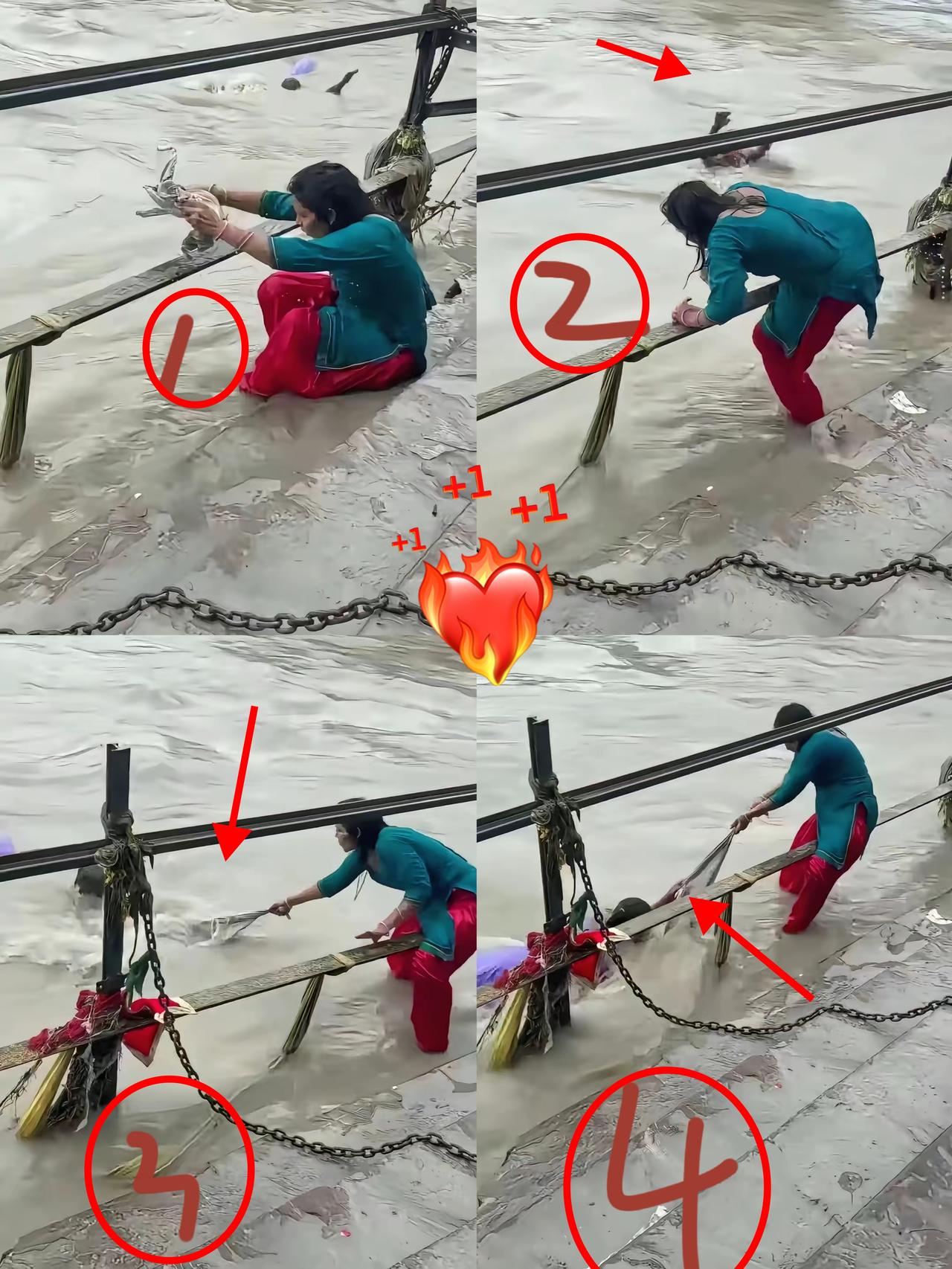 惊呆所有人：骨子里的善良！近日，一位大姐在河边散步，突然看到上游水流冲下来一个溺