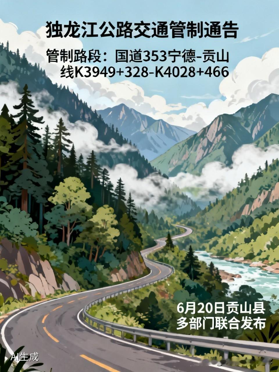 🗒6月20日，贡山县多部门联合发布通告，对独龙江公路实施临时性全封闭交通管制。