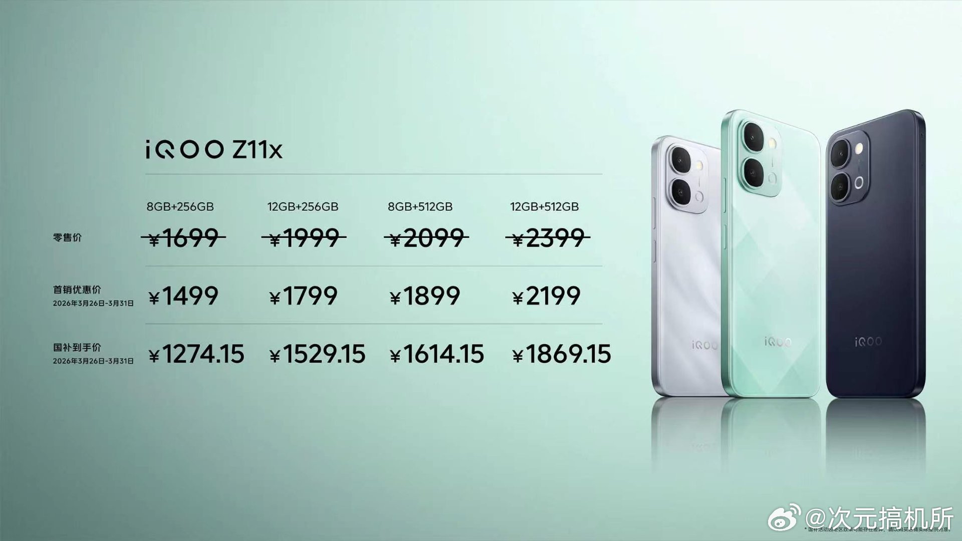 iQOO Z11发布即开售，售价2299元起，首销优惠价1999元起，国补到手价