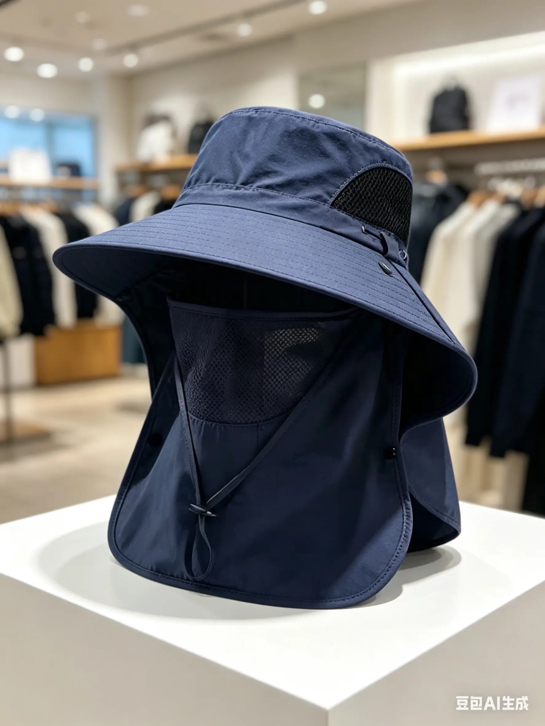 防晒帽 遮阳帽防晒遮阳护颈一体帽 大檐渔夫帽