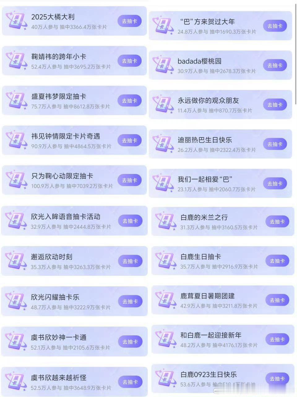 内娱花抽卡活粉人数，检验流量的时候： 