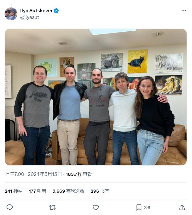 OpenAI的长期首席科学家、联合创始人之一Ilya Sutskever已经离职