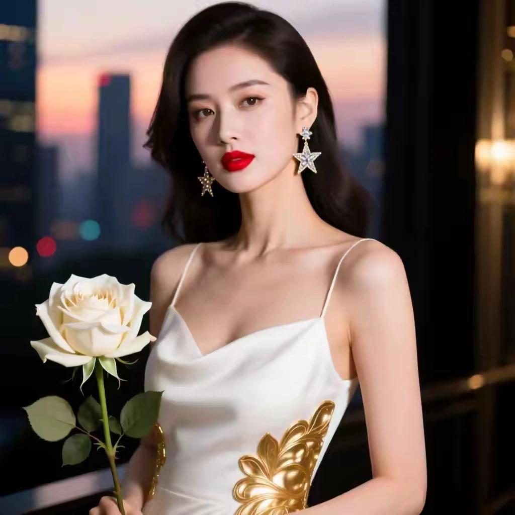 都市女性。冷艳佳丽。
吊带裙装，凸显风情。
明眸皓齿，冰肌玉骨。
沉鱼落雁，闭月