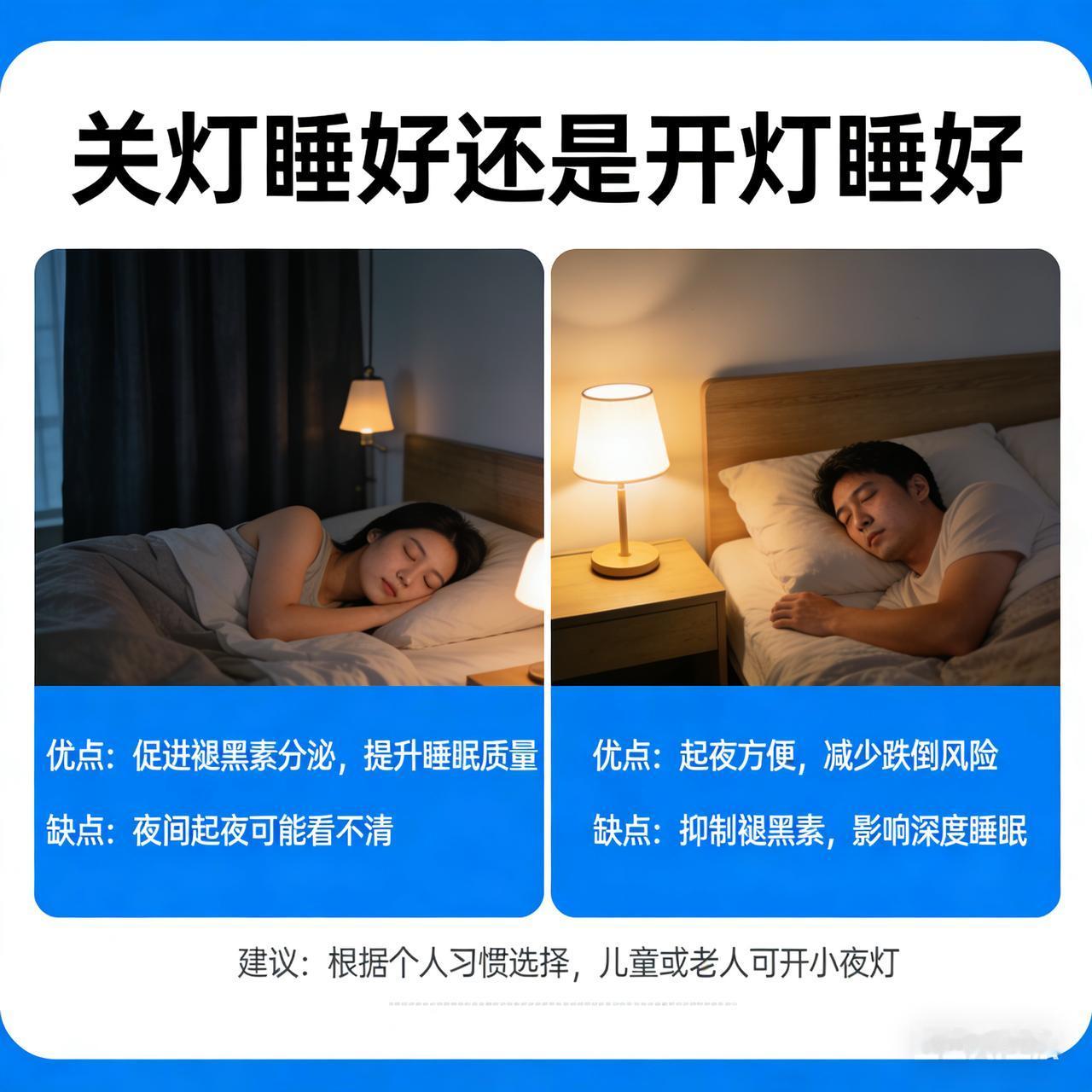 为什么关灯睡更好
 
- 黑暗里身体才会分泌褪黑素，睡得更深、更稳。
​
- 开