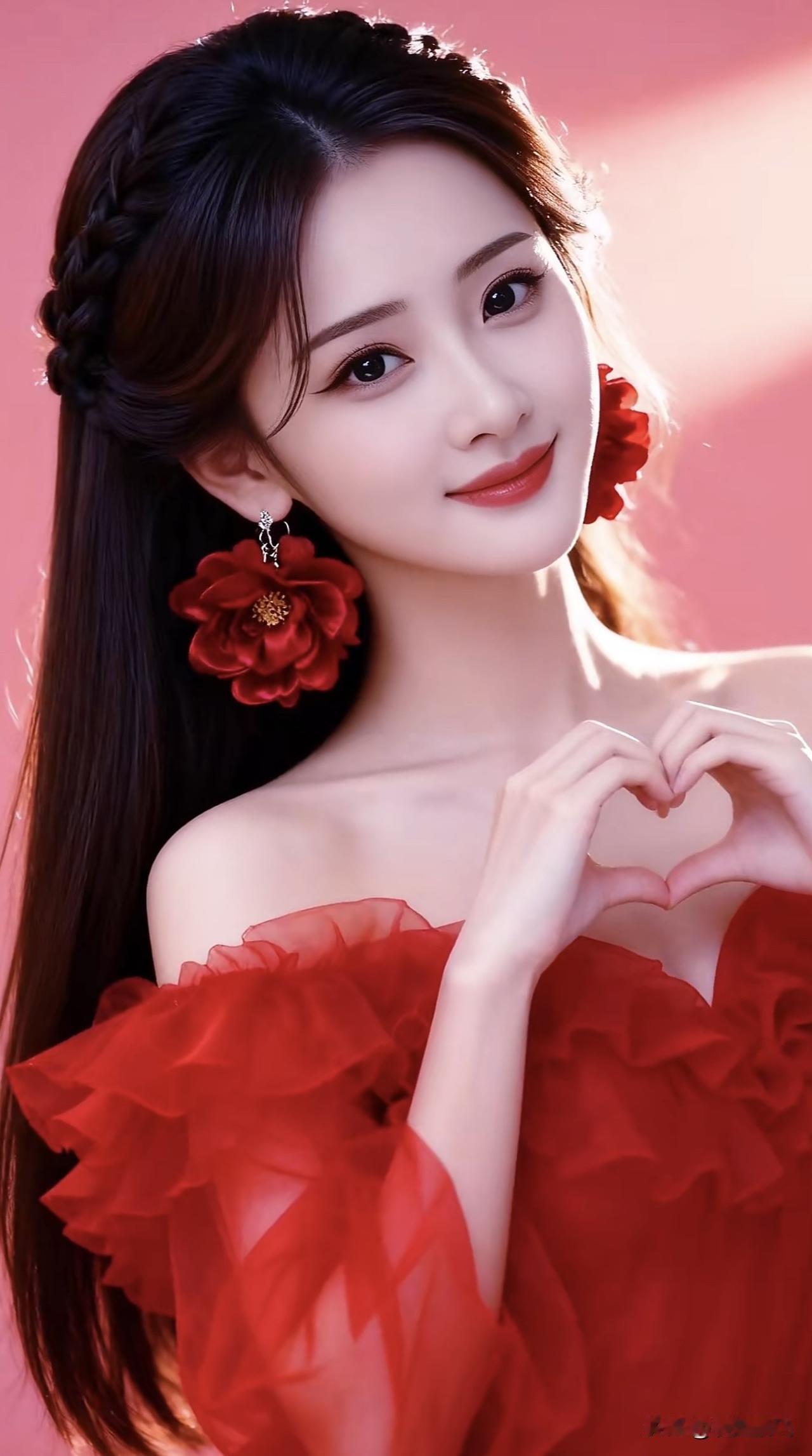 甜美红衣少女，心心相印，爱意满满💕红衣女拍照 红衣温柔少女 红衣美少女写真 红