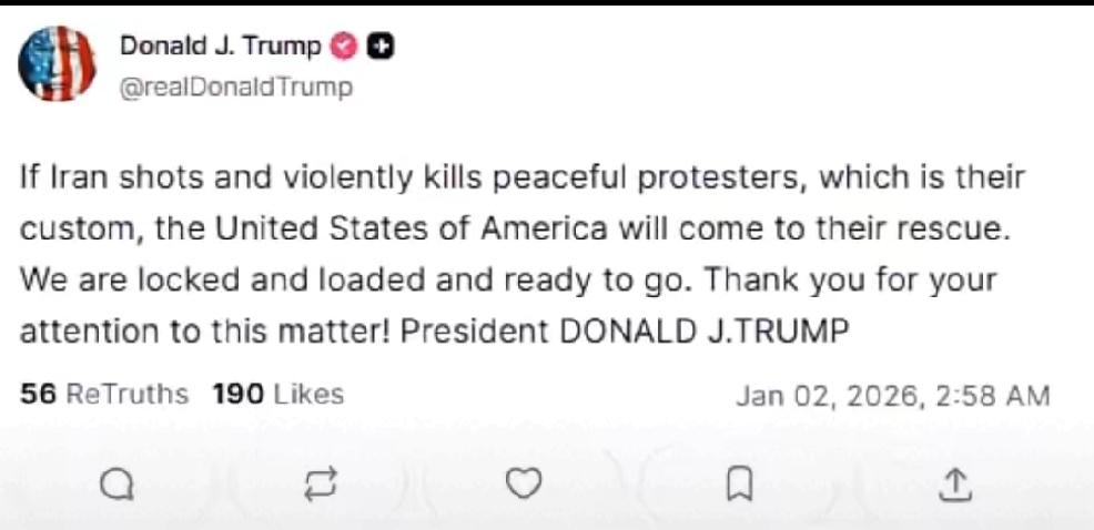 26年第二天，特朗普威胁伊朗                          