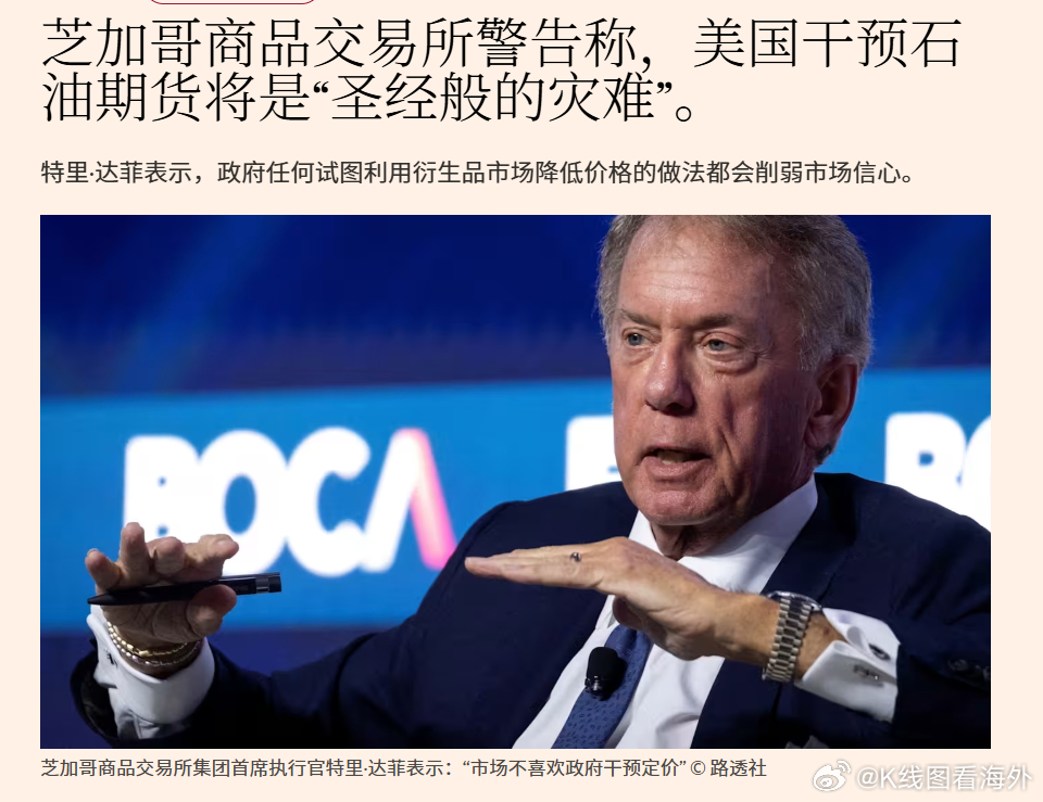 芝加哥商品交易所首席执行官特里·达菲警告称，如果美国试图强行压低石油期货价格，将