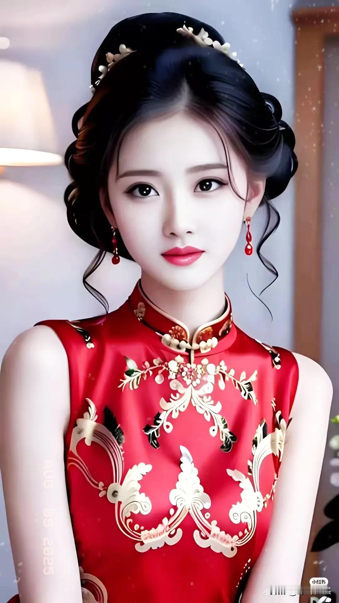 优雅红衣，古典美人，韵味十足！🌸💃