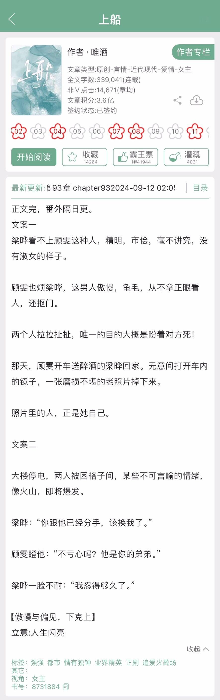 唯酒的《上船》完结了，熟男熟女版的傲慢与偏见，下克上。蹲蹲反馈~#那些心中无代餐