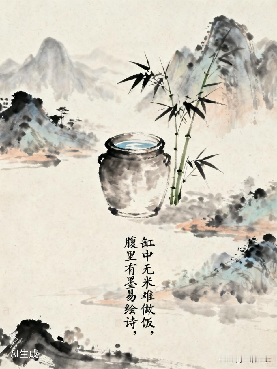 “缸中无米难做饭，腹里有墨易绘诗”，这话太有道理了。巧妇难为无米之炊，没有物质基