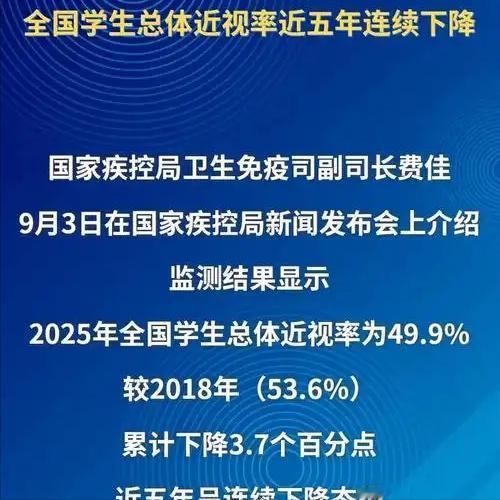 我国中小学生总体近视率连续5年下降，近视率五连降值得庆祝，但别盲目乐观

全国中