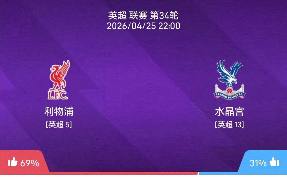 【今日足球推荐】足球 周六017    英超    利物浦vs水晶宫    20