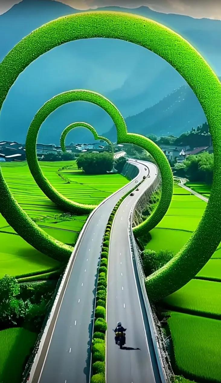 青葱绿野间，公路如虹绕。#绿道风景美如画# #邻郊美景# #不一样的碧道#