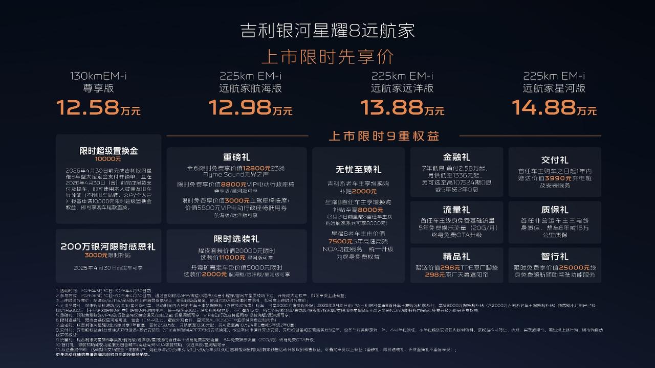 《吉利银河星耀8远航家加新上市，12.58万起》
最近看到吉利银河星耀8远航家系