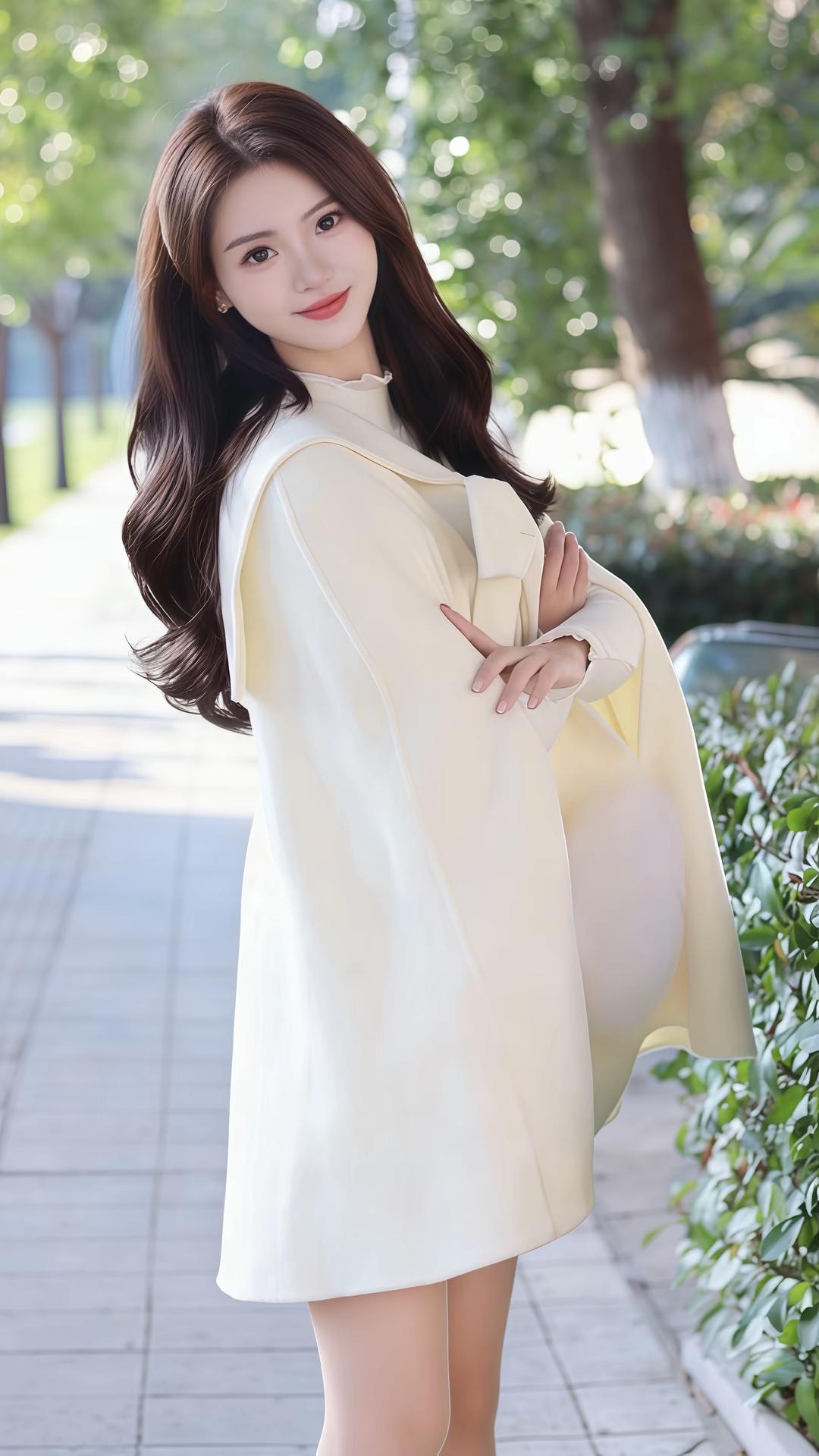 冬日生活打卡季你这身造型简直是把“人间仙子”四个字具象化了！米白色斗篷式大衣上那